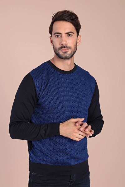 Ferraro Pulover din lână superfină cu guler rotund - Bleumarin