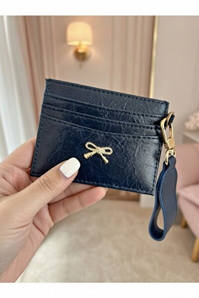 ALBERA STORE حامل بطاقات من الجلد الصناعي اللامع مع حلقة مفاتيح بتفاصيل فيونك...