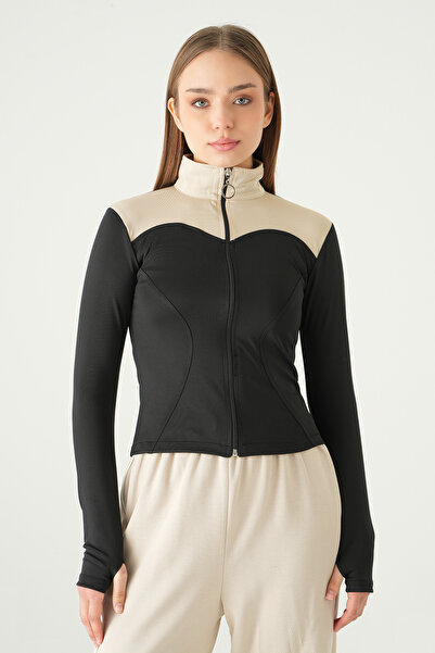 Rays 8325A Front Stripe Zippered Cardigan Black