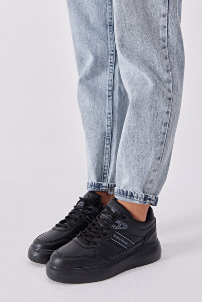 Tonny Black Women's Black White Black Poly Sole Side Stripe Lace Up Sneaker