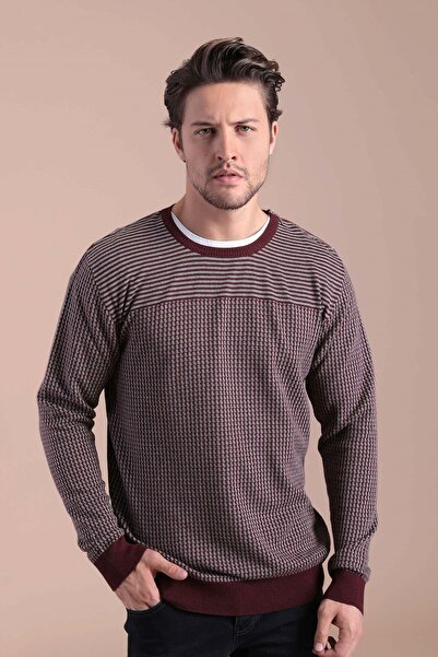 Ferraro Pulover pentru bărbați 100% bumbac cu fermoar - Roșu Claret