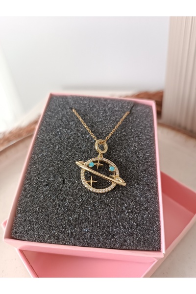 NAS fashion قلادة نسائية من الفولاذ المقاوم للصدأ بتصميم كوكب زحل مع تفاصيل ح...