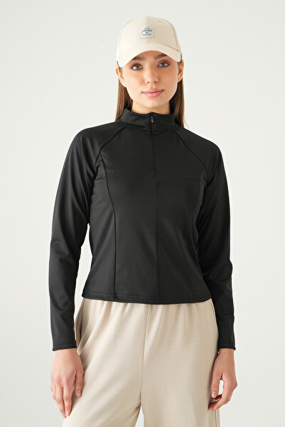 Rays 8334A Front Zipper Long Sleeve Blouse Black