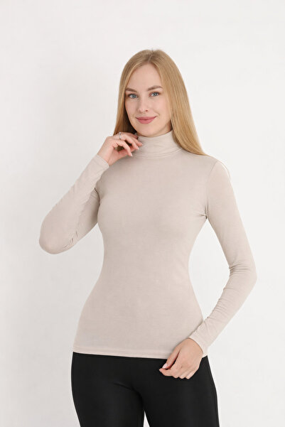 MissKATRE Women's Long Sleeve Turtleneck Beige Badi