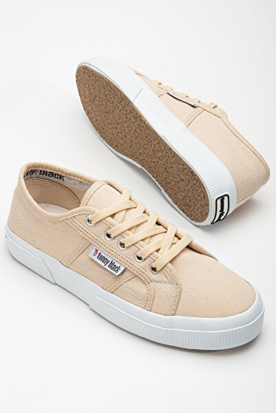 Tonny Black Γυναικεία λινά παπούτσια σε μπεζ άνετη εφαρμογή κρεπ σόλα με κορδ...