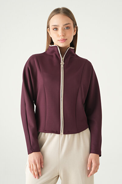 Rays Ζακέτα με λεπτομέρεια λωρίδας στο μπροστινό μέρος σε χρώμα δαμασκηνί 8384A