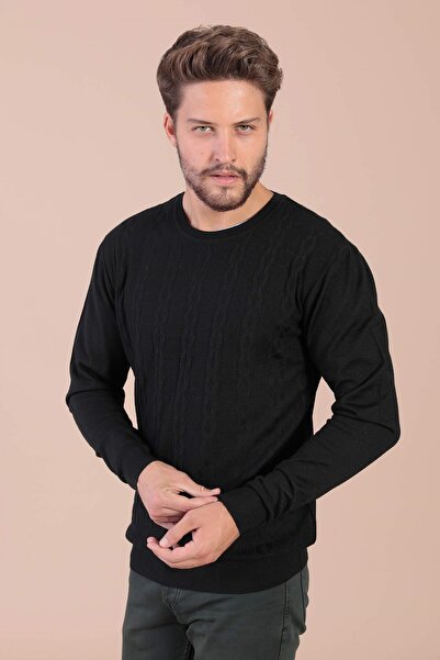 Ferraro سترة صوفية فائقة النعومة برقبة دائرية - أسود