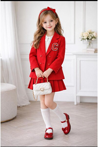RAPAPA Girl's Red Jacketed Pleated Shorts Skirt Set – 0680