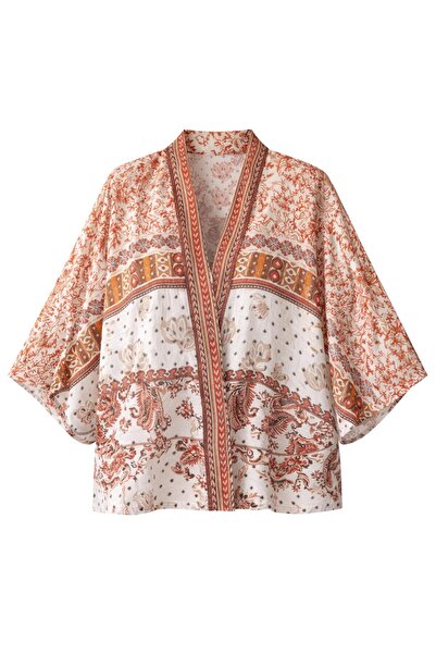 Retrobird ΝΕΟ Σχέδιο Μίνι Κιμονό Γυναικείο Λευκό Πλακάκι με Σχέδιο Μπόχο
