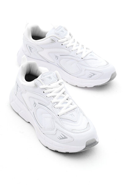 Tonny Black Unisex Beyaz Rahat Kalıp Yüksek Faylon Taban Bağcıklı Spor Ayakkabı