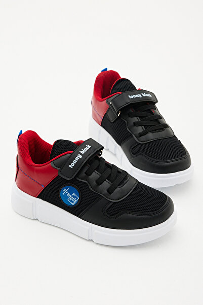 Tonny Black Παιδικά Unisex Μαύρα Κόκκινα άνετα παπούτσια Velcro