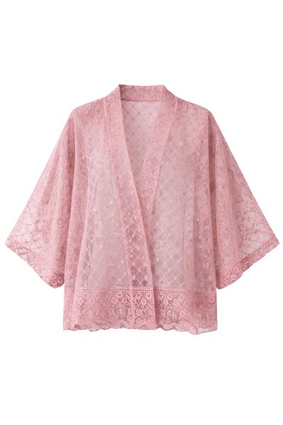 Retrobird Dizajn Til Mini kimono za žene, prašnjava ruža