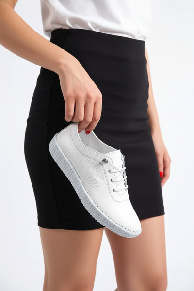 Deripabuc حذاء كاجوال جلد طبيعي أبيض للنساء - Dp62-8001