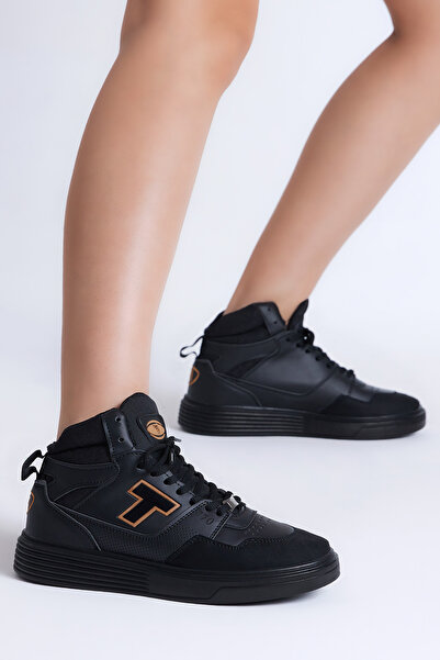 Tonny Black Unisex Black Crepe Comfortable Fit Poly Sole Lace up Long Ankle S...