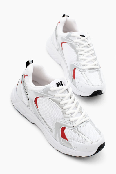Tonny Black Unisex Beyaz Kırmızı Rahat Kalıp Faylon Taban Bağcıklı Spor Ayakkabı