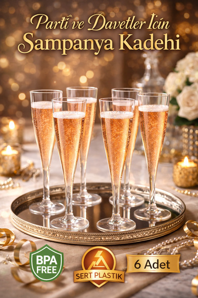 Enjoy Party Store 6'lı Sert Plastik Şampanya Kadehi – Parti, Düğün, Nişan, Do...