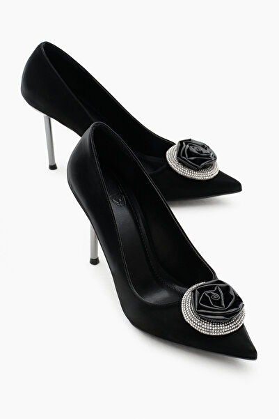 Tonny Black Women's Black Neolit Sole Front Rose Patterned Rhinestone Pointed...