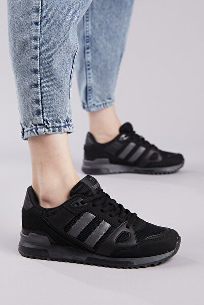 Tonny Black Unisex Siyah Termo Taban Şeritli Bağcıklı Spor Ayakkabı