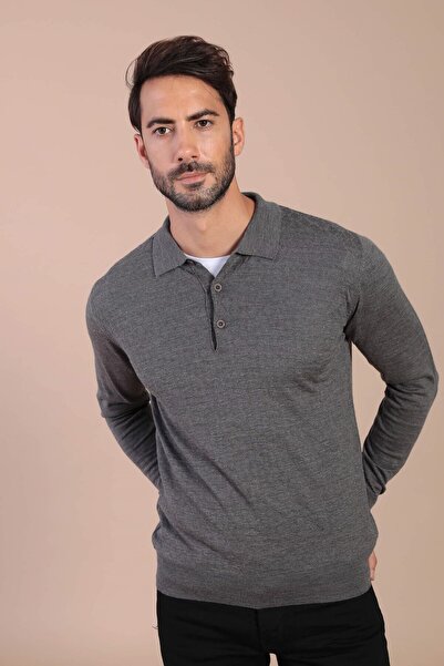 Ferraro Polo Yaka Superfine Yün Kazak - Antrasit