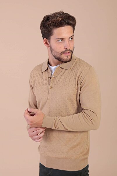 Ferraro سترة صوف فائقة النعومة بياقة بولو - لون جملي