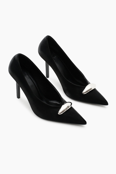 Tonny Black Women's Black Neolit High Heel Shoes with Buckle Detail on the So...