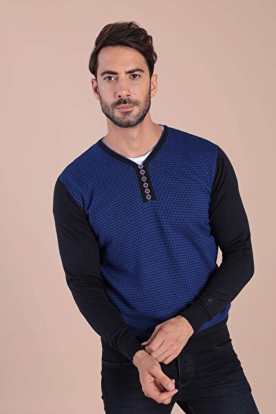 Ferraro Pulover din lână superfină cu decolteu în V - Bleumarin