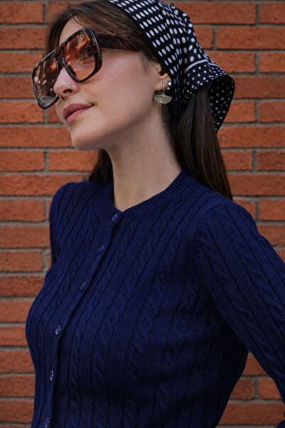 Butik Una Fiaba- Navy Blue Color Knitted Buttoned Women's Knitwear Cardigan