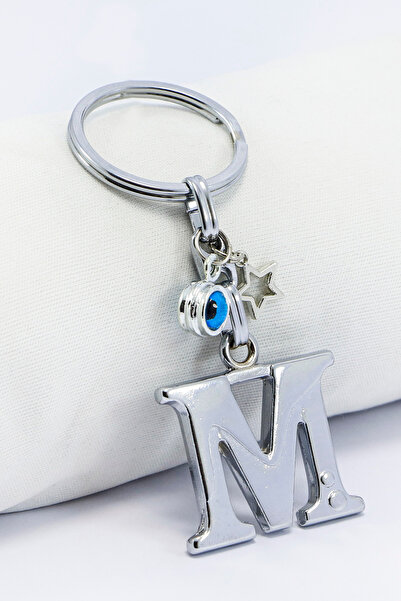 biuti Breloc cu litera M din metal, cu mărgele în formă de stea de culoare ar...