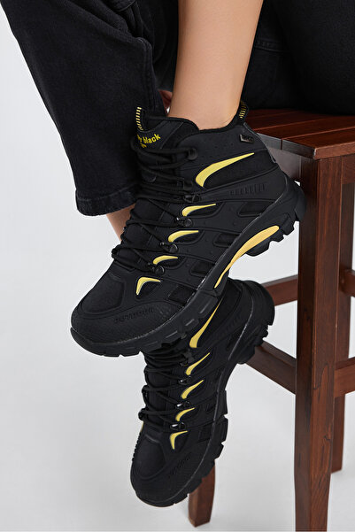 Tonny Black Unisex Μαύρο Κίτρινο Άνετα, Αδιάβροχα, Unisex Μπότες με κορδόνια