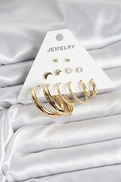 Skygo طقم أقراط نسائية من النحاس مكون من 6 أزواج باللون الذهبي - TJ-BKP11323