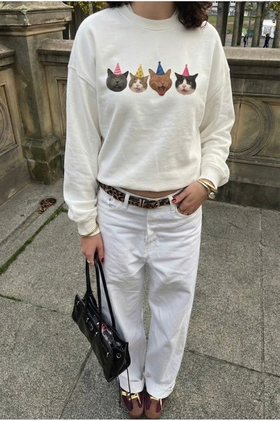 Disante Γυναικείο φούτερ Oversize Fit Pawty time Printed – Crew Neck, 3 Threa...