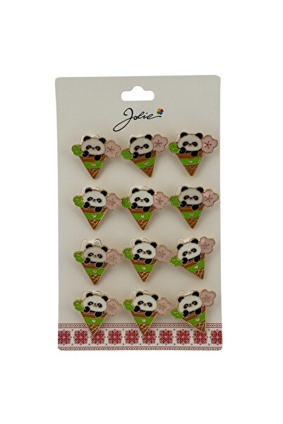JOLIE Set of 12 Panda Bear Ice Cream Cone Brooches