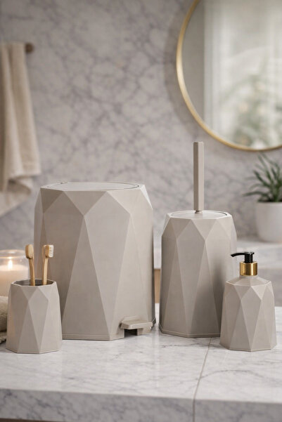 okacih 4'lü Banyo Seti Çöp Kovası Tuvalet Fırçası Sabunluk Diş Fırçalık 4 Parça