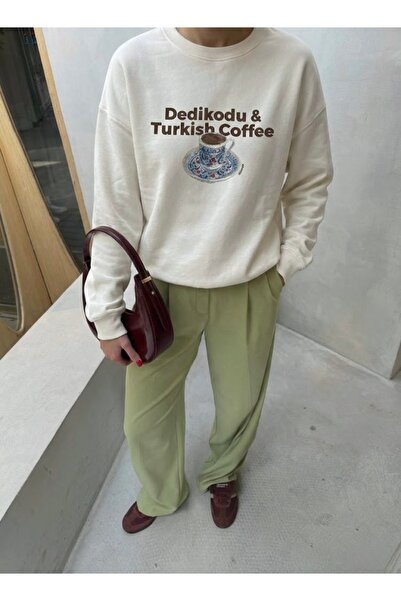 Disante Hanorac oversize pentru femei cu imprimeu Turkish Coffee – Gât cu gât...