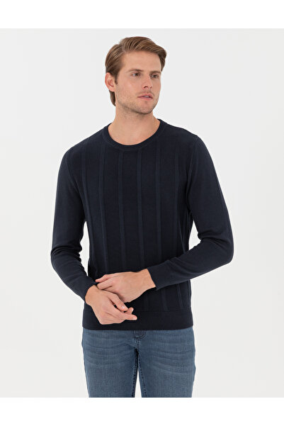 Pierre Cardin Pulover tricotat slim fit, albastru marin, cu guler tip bicicle...