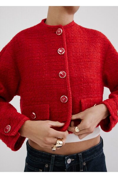 MANGO Woman Düğmeleri taşlı tüvit ceket