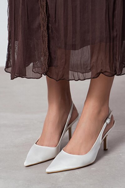 NİŞANTAŞI SHOES Mendy Sedef Saten Kemer Detay Sivri Burun Kadın Topuklu Ayakkabı