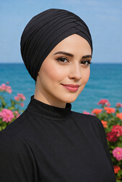 Ramellia Siyah Deniz Bonesi Hazır Tesettür Bone ,Plaj Bonesi , Pratik Hazır B...