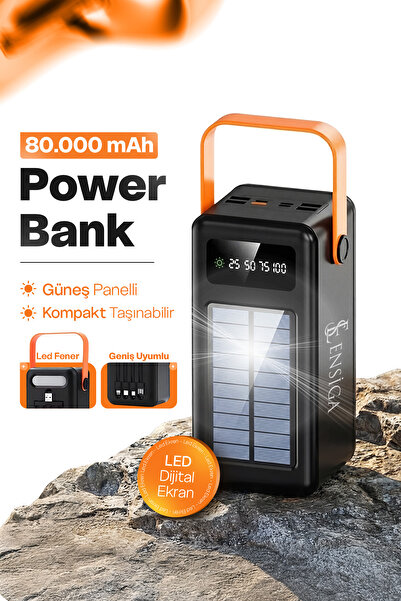 EN SİGA LED Göstergeli Işıklı 80000 mAh Solar Powerbank Güneş Panelli Kamp Ou...