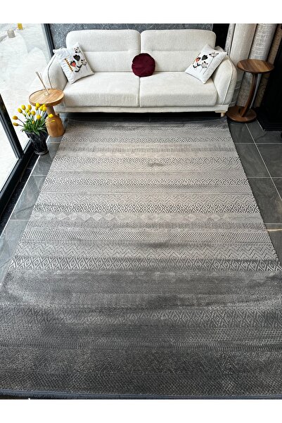 Merinos Halı Recycle 38422-091 Salon Halısı Iskandinav Tarz Düz Antrasit Siya...