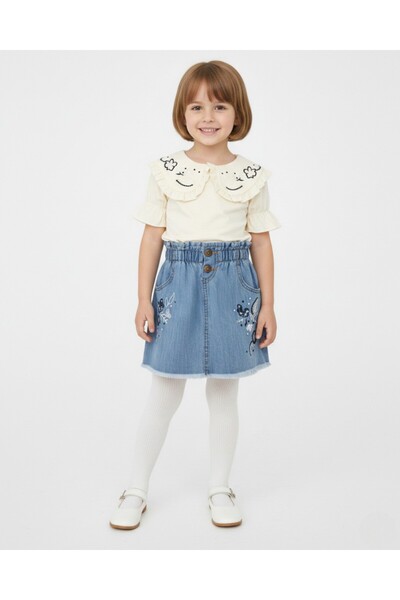 voyyo kids baby Fusta de blugi pentru fete, guler brodat, vacanță de vară, 3-...