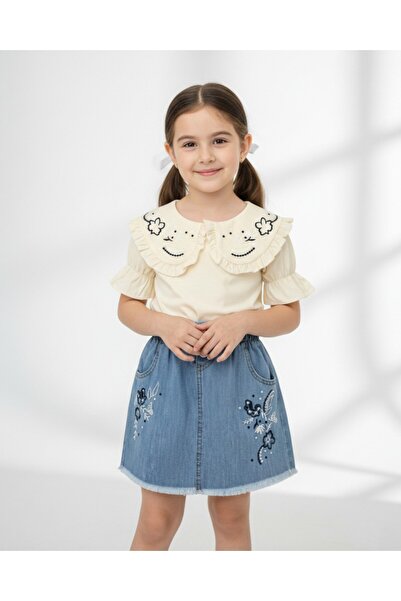 Egelite DEVOJČIČKA JEANS SUKNJA SA VEZENIM OGRATNICOM LETNJA PRASLANSKA HALJI...