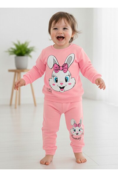 voyyo kids baby طقم أطفال بناتي بأكمام طويلة وطبعة أرنب موسمي من 18 إلى 24 شهرًا