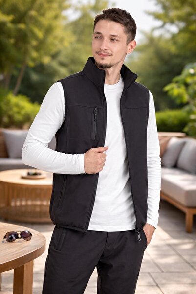 Vatan Tekstil High Collar Slim Fit 3-Pocket Softshell Men's Vest Water-Repell...