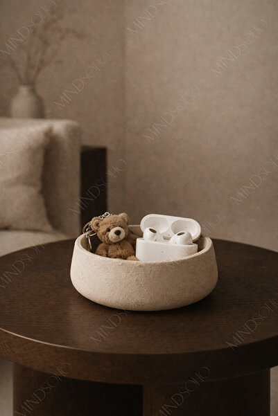 mindsoho Dokulu Bej 18CM Dekoratif Tabak Kase, Takı Tabağı, Anahtarlık, Sunum...