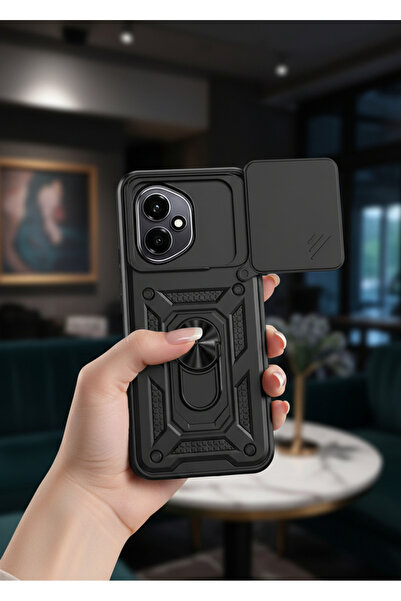 Genel Markalar Honor 400 Kılıf Magnetik Standlı Sürgülü Kamera Korumalı TPU T...