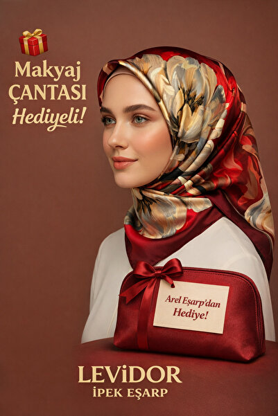 Levidor %100 Sura İpek Eşarp – Bordo (Pure Silk, 90x90, Kaymaz Yapı)