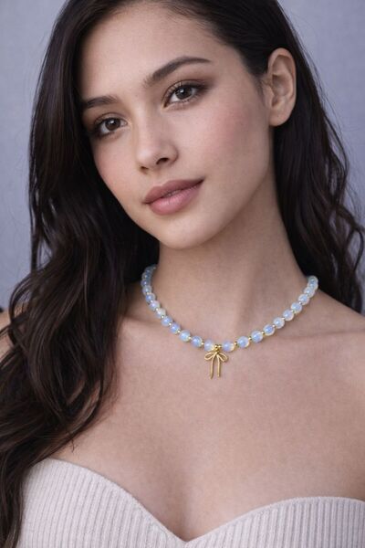 Aurevyn Design Doğal Taş Kolye, Opal Taşı Hematit Fiyonk Kolye, Choker Kolye