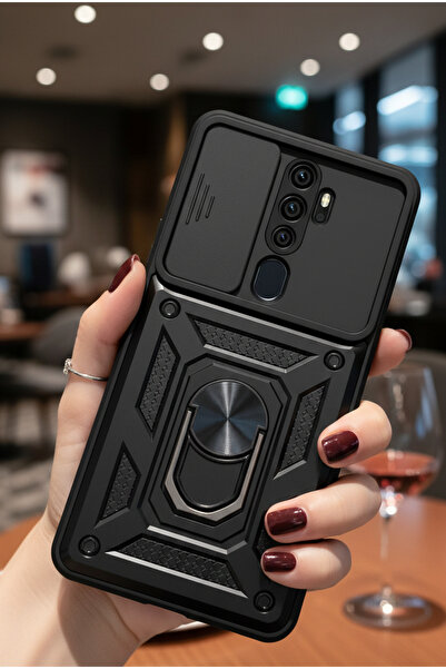 TechTrove Oppo A9 2020 Kılıf Magnetik Standlı Sürgülü Kamera Korumalı Tank Kapak