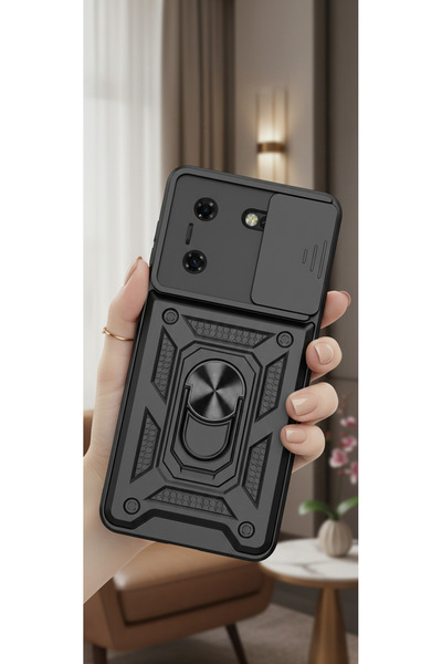TechTrove Tecno Pova 5 Kılıf Magnetik Standlı Sürgülü Kamera Korumalı Tank Kapak